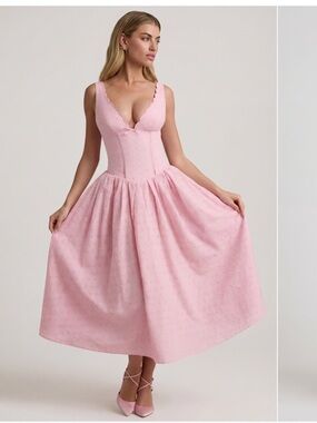 Oh Polly Pink Broderie Anglaise A-Line Midaxi Dress